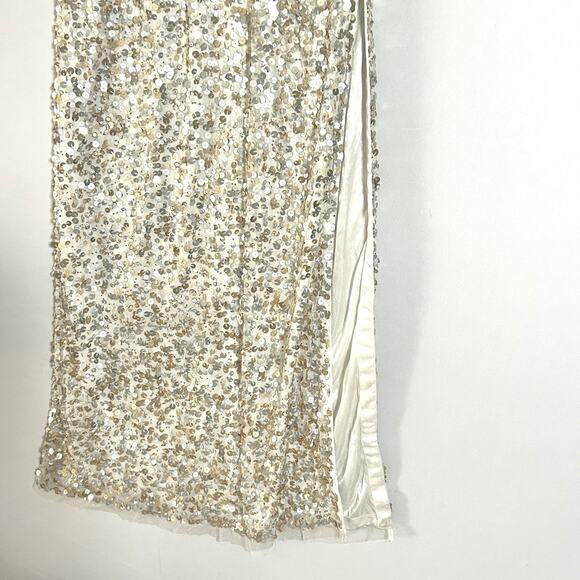 JS Collections Champagne Silver Sequin Gown Formal Evening Maxi Dress Size 12 - Picture 6 of 13